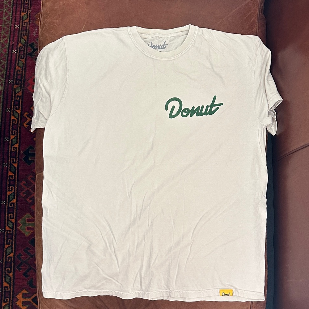 White Mens T-Shirt with Green Donut Logo